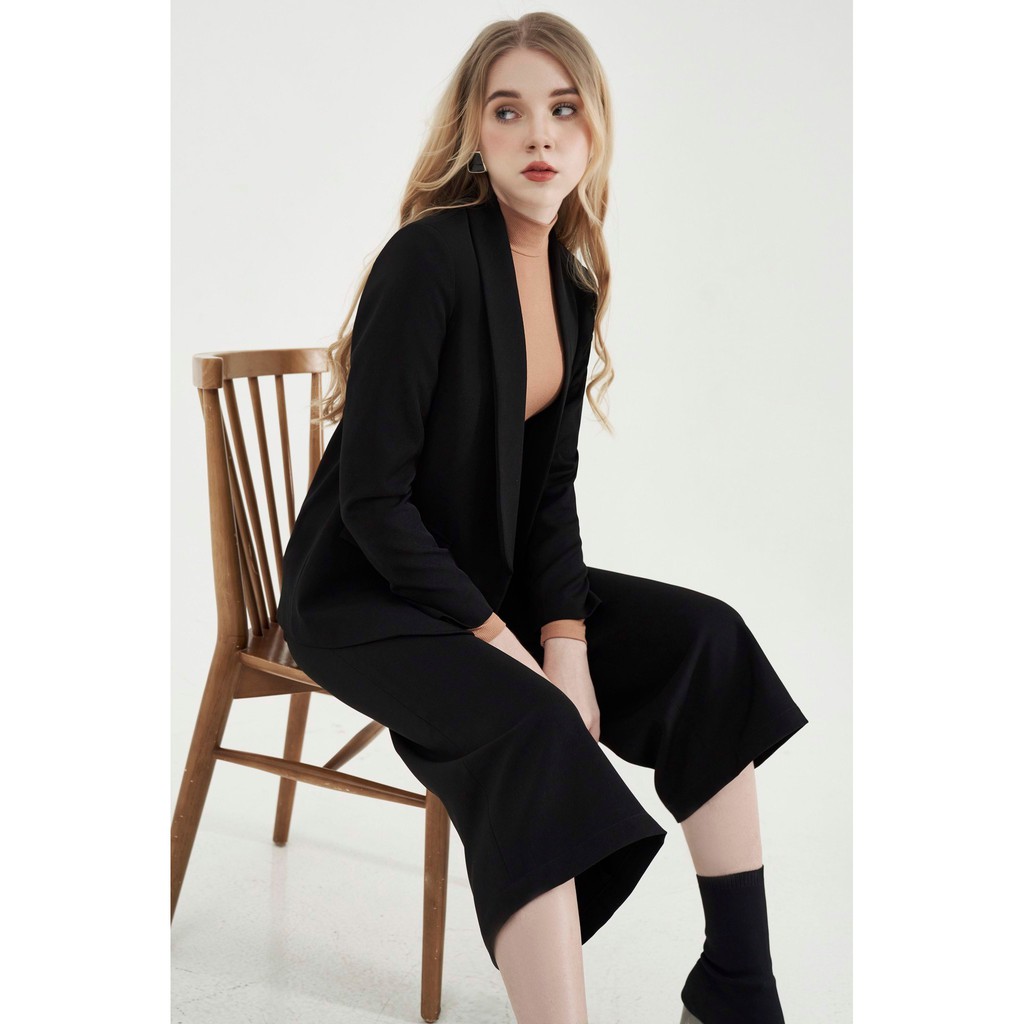 [Mã FASHION10KP giảm 10K đơn 50K] Áo Khoác Blazer cổ sam basic màu đen 0BL1051 ADORE DRESS