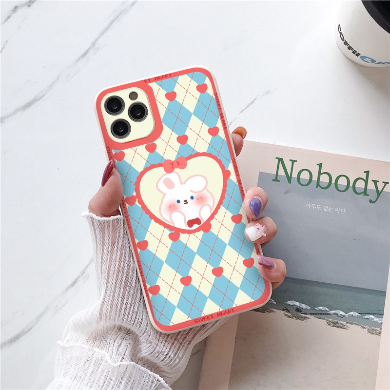 Ốp iphone hot trend caro gấu thỏ vuông cạnh ốp iphone 7plus/8/8plus/x/xr/xs/11/12/13/pro/max/plus/promax/6/6plus/7