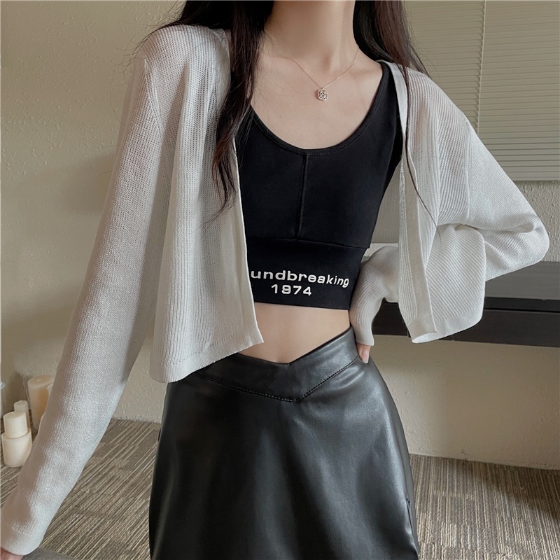 Áo cardigan SUXI dệt kim tay dài dáng rộng màu trơn đơn giản thời trang mùa hè cho nữ
