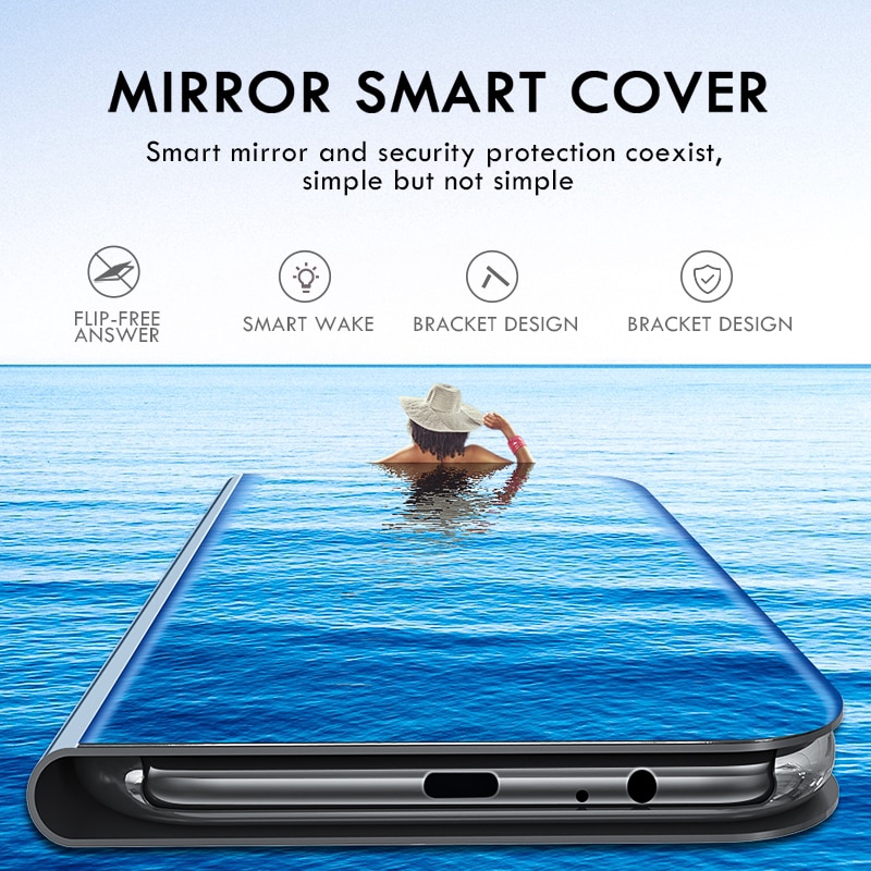 Bao da điện thoại nắp lật tráng gương kiêm giá đỡ cho Samsung Galaxy note 8 note 9 note 10lite