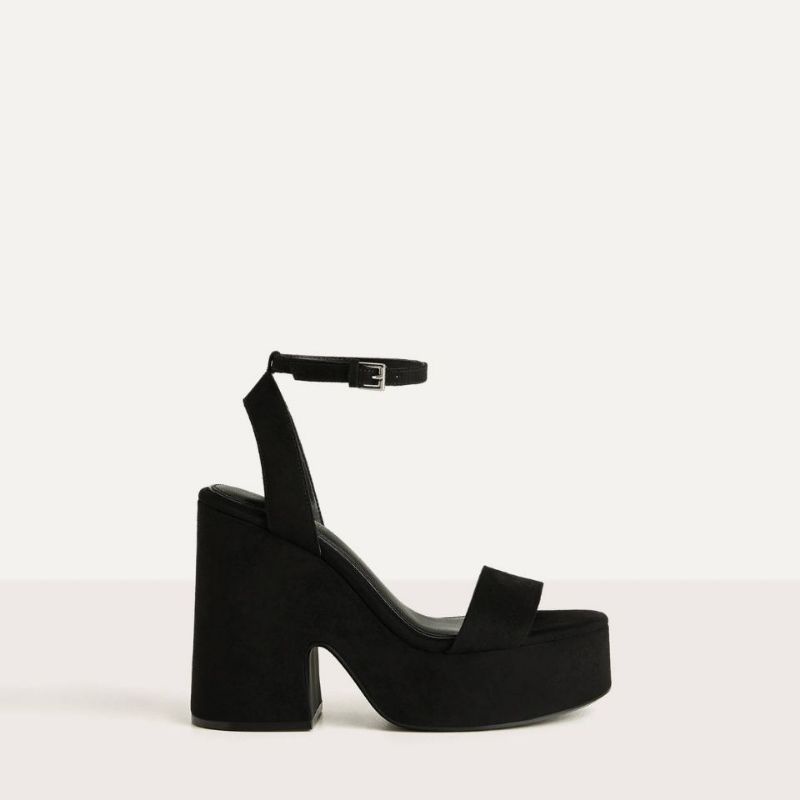Sandal cao gót nữ màu đen da lộn quai hậu gót trụ bản to độn đế cao 12p (nên đi lùi 1 size)