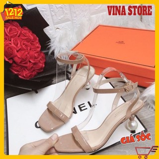 SANDAL NỮ CAO GÓT 5P QUAI MẢNH ĐẾ NHỌN ĐÍNH HẠT NGỌC SIÊU HOT - MÃ GCG003