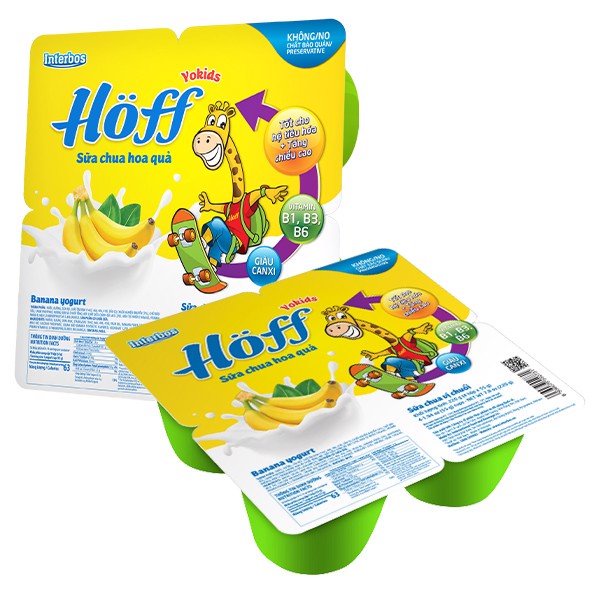 Sữa chua Hoff trái cây cao cấp Hoff (lốc 4 hộp) 6m+......: