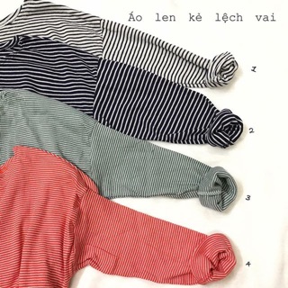 Áo len kẻ lệch vai