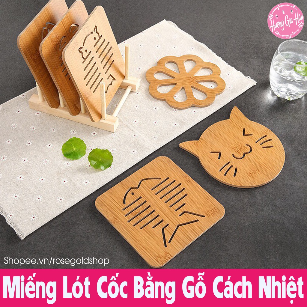 Miếng Lót Cốc Chén Bằng Gỗ Cách Nhiệt, Có Đế Cao Su Giúp Tránh Gây Trầy Xước Cho Bề Mặt Kê Phía Dưới Tấm Lót