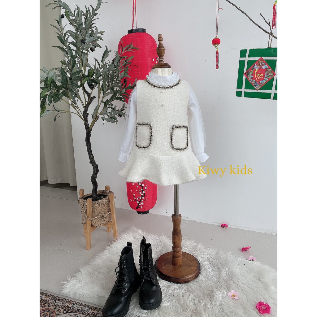 Set váy len lông co dãn KIWY KIDS75 style tiểu thư cho bé gái 6 đến 10 tuổi