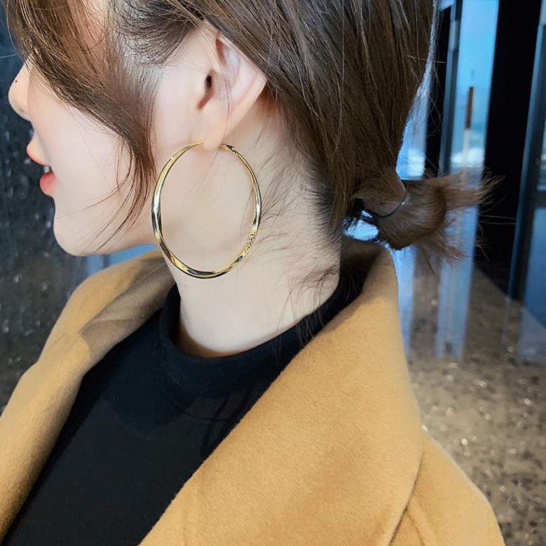 Bông Tai Bạc 925 Hình Tròn Lớn Thời Trang / Khuyên tai