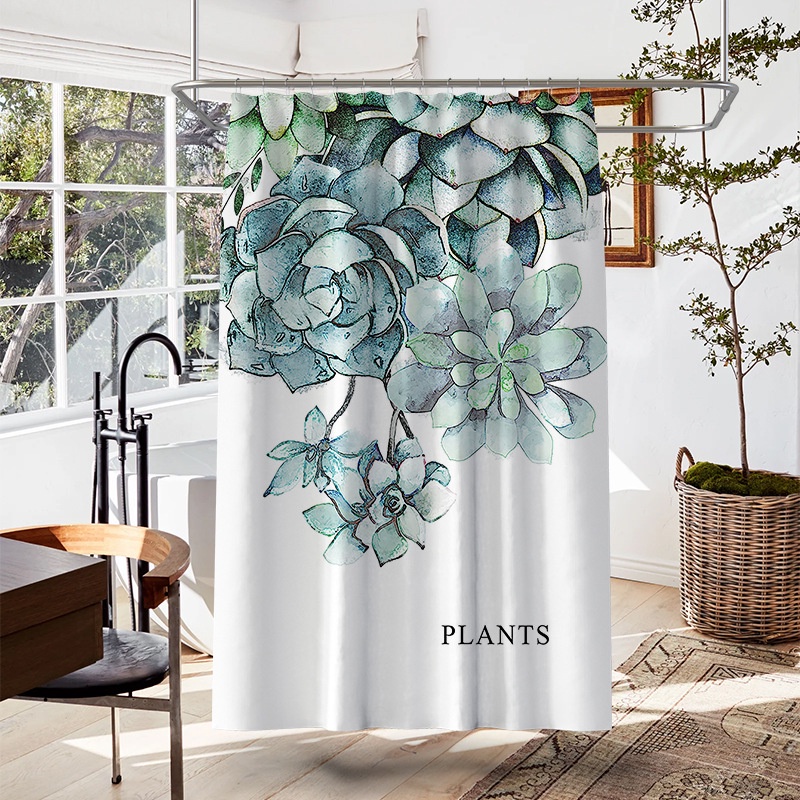 Rèm Che Bồn Tắm Bằng Polyester Chống Thấm Nước In Họa Tiết Cây Xanh Phong Cách Bắc Âu