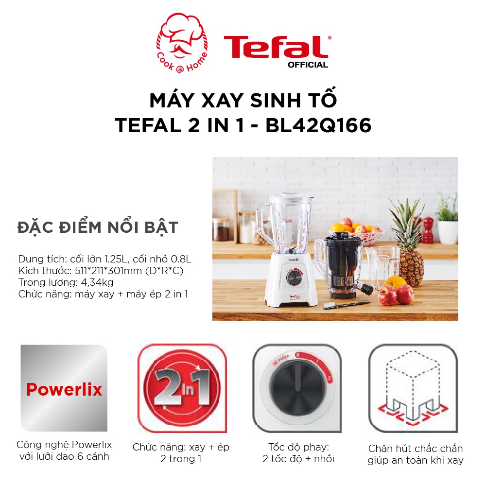 Máy xay và ép 2 trong 1 Tefal BL42Q166 - 2L, 600W