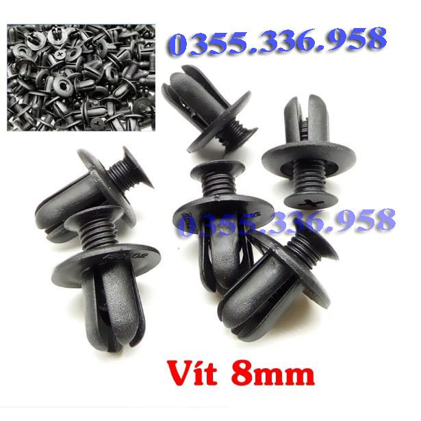 Vít chốt nở Nhựa 8mm Loại màu đen Túi 100 cái chuyên dùng có ren cho xe hơi ô tô đường kính 8mm (Sỉ lỗ)