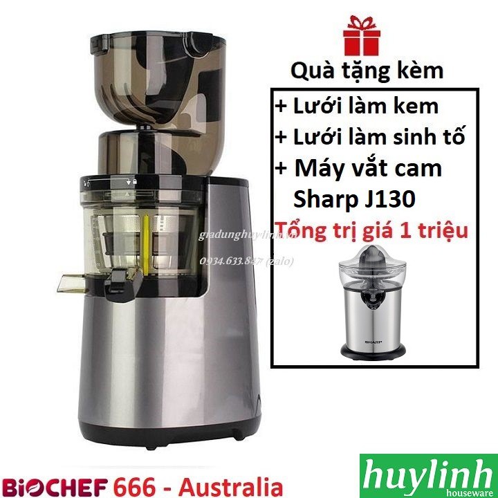 Freeship Máy ép trái cây chậm Biochef 666 - Sản xuất Australia - Tặng máy vắt cam Sharp - Bảo hành 15 năm