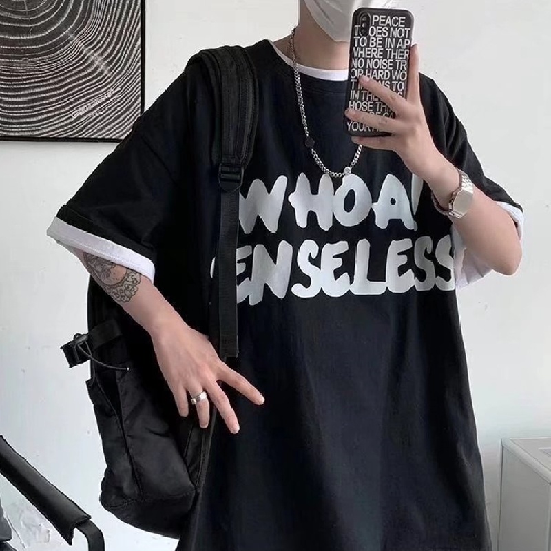 Áo Thun Tay Ngắn Dáng Rộng In Chữ Thời Trang Mùa Hè Cho Nam Và Nữ size M-8XL