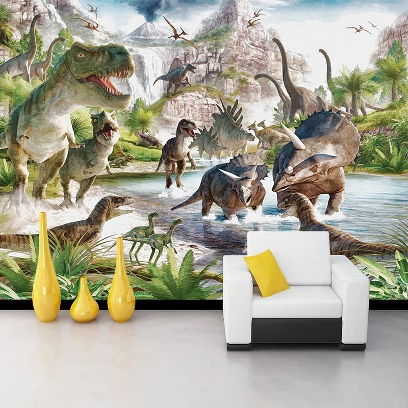 Giấy Dán Tường Tự Dính Họa Tiết Khủng Long Hoạt Hình 3D Trang Trí Phòng Khách / Phòng Ngủ