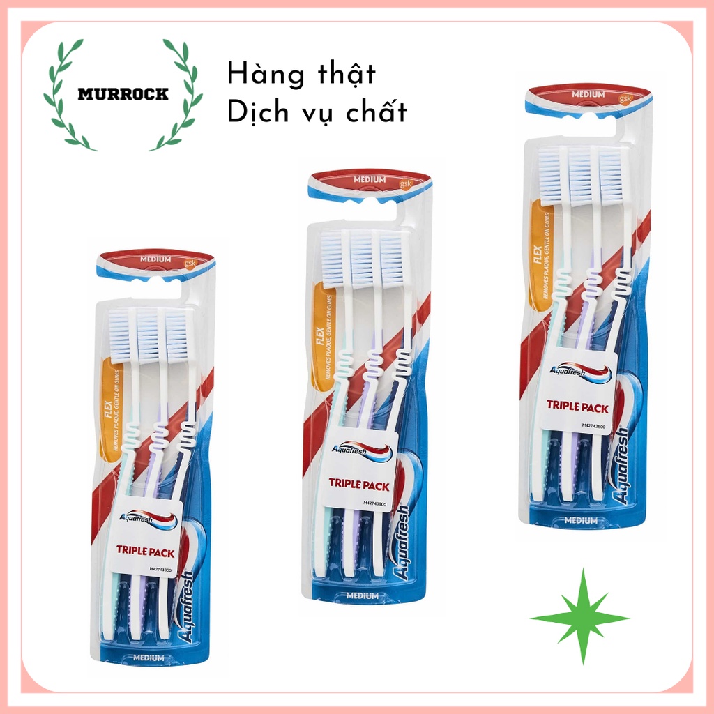 Bàn chải đánh răng Aquafresh Flex Medium, bộ 3 cái UK Anh Quốc