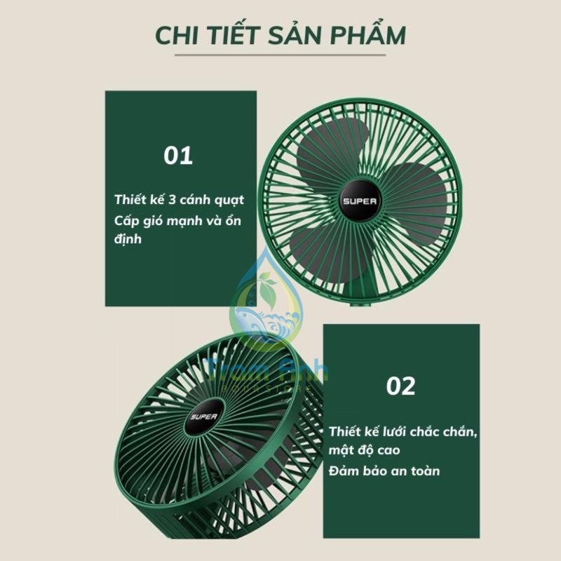 Quạt sạc tích điện mini gấp gọn - để bàn/cầm tay - siêu êm - 3 chế độ