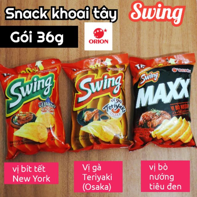 Bánh Snack khoai tây Swing gói 36g vị Bít tết NewYork/Gà Teriyaki osaka/Bò nướng tiêu đen