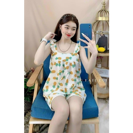 Bộ ngủ, bộ mặc nhà tay cánh tiên họa tiết lụa Hàn xinh
