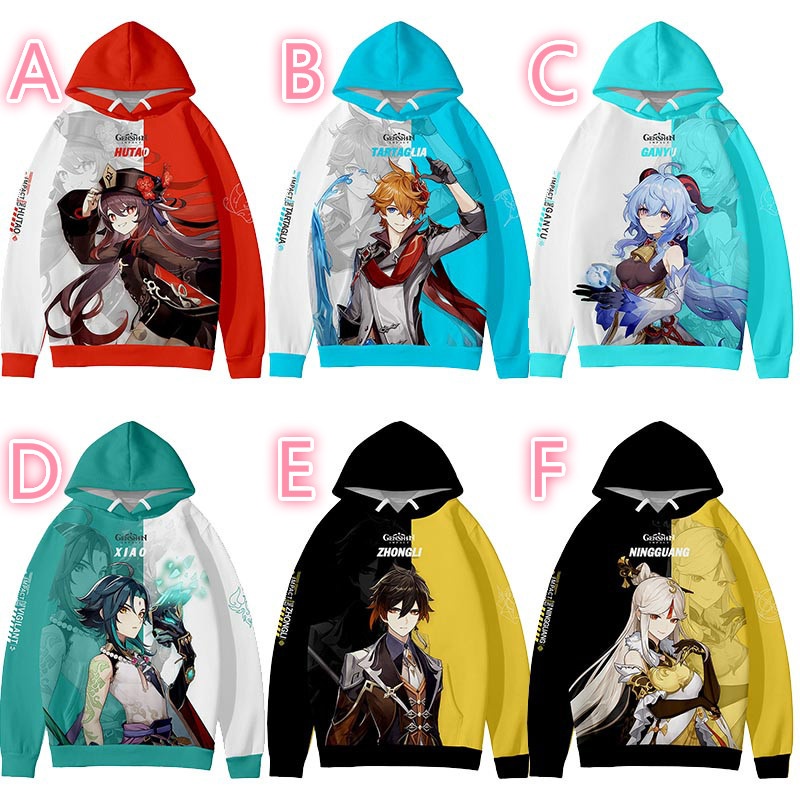 Áo hoodie sweater chui đầu ngoại cỡ in hình nhân vật game Genshin Impact 6 màu kiểu đường phố Harajuku cho nam và nữ