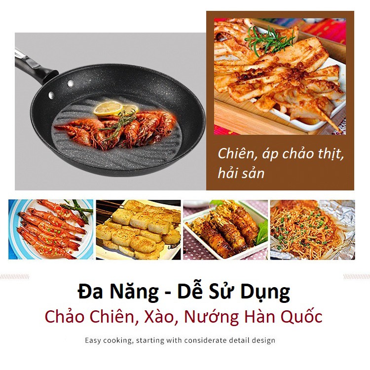 Chảo Chống Dính Vân Đá Maifan Đa Năng Bề Mặt Gợn Sóng Dùng Chiên, Xào, Nướng Thịt Phong Cách Korea