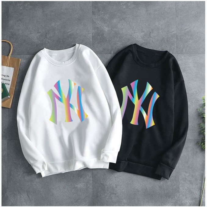 Áo Sweeter Nỉ Trơn Dài Tay In Chữ NY Phản Quang