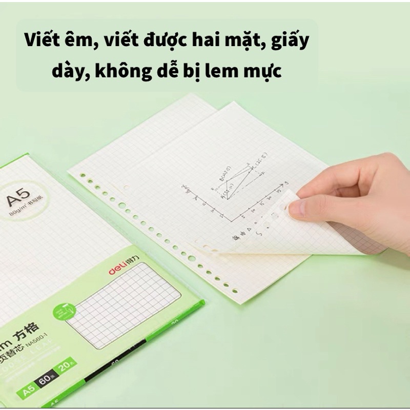 Ruột sổ còng giấy refill Deli 20 26 lỗ A5 B5 sổ planner bullet journal Akai