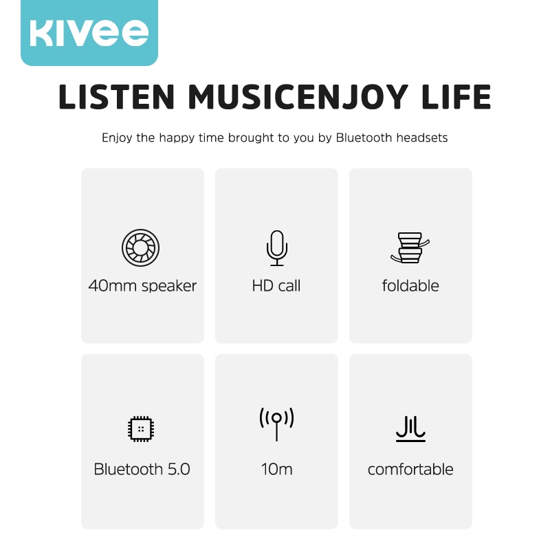 Tai nghe Bluetooth ôm đầu KIVEE chất lượng âm thanh sống động hỗ trợ Bluetooth 5.0 cáp DC cắm được phù hợp với điện thoạ