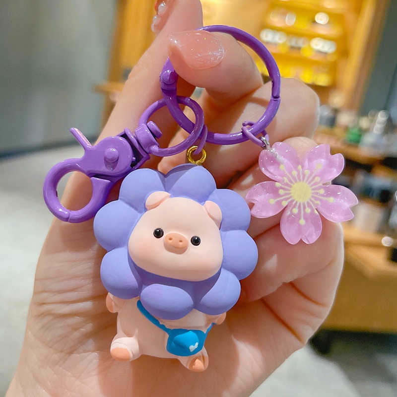 Móc chìa khóa lợn hoạt hình thời trang Móc khóa hoa hướng dương dễ thương trang trí vòng chìa khóa anime
