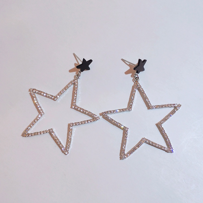 Bông tai JIUDUOLAN hình ngôi sao năm cánh rỗng lớn đính đá tinh tế phong cách Âu Mỹ