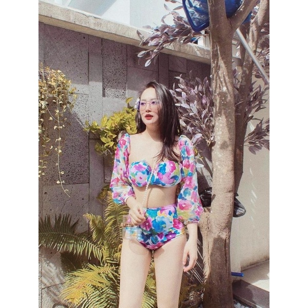 Bikini Hoa loang tay bồng [ Hàng Có Sẵn ] siêu hot hittt cạp cao che bụng dễ mặc 👙 | BigBuy360 - bigbuy360.vn