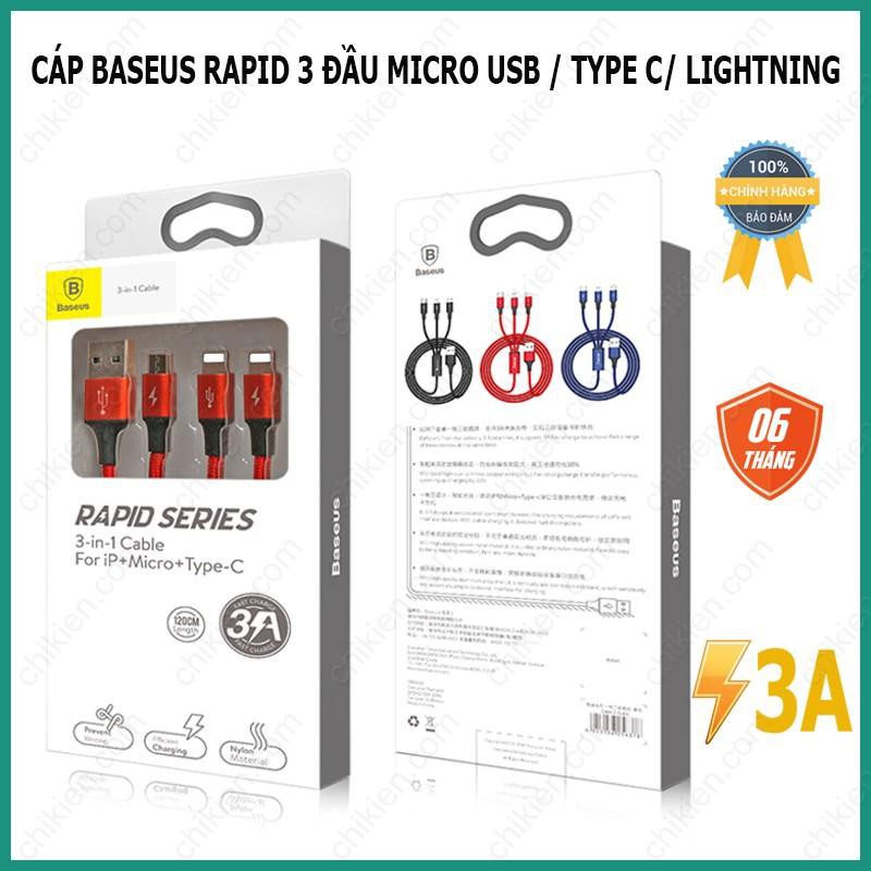Cáp Sạc 3 Trong 1 Baseus Rapid Micro USB / Type C / Lightning