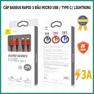 Cáp sạc 3 trong 1 baseus rapid micro usb / type c / lightning