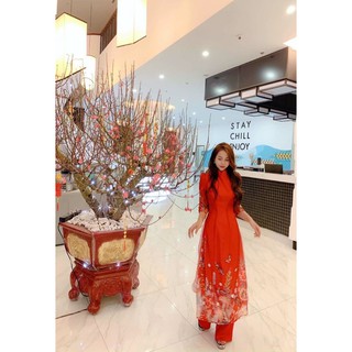 ⚡️ĐÍNH CƯỜM⚡️Áo dài tay bồng voan tơ đính cườm màu đỏ