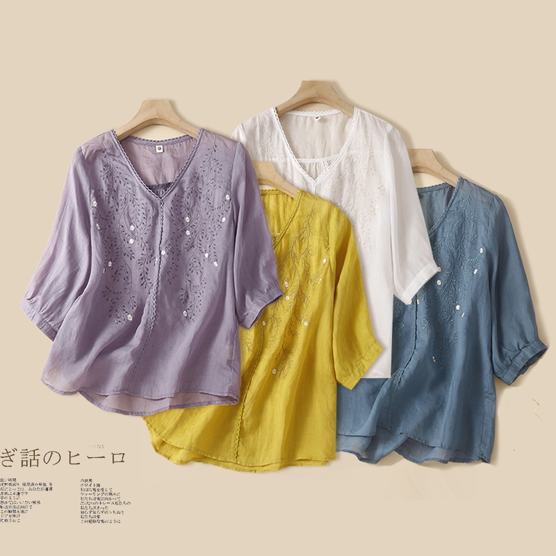 ☻ L O T U S ☻ Plus Áo Kiểu Thêu Phong Cách Cổ Điển CAL1850