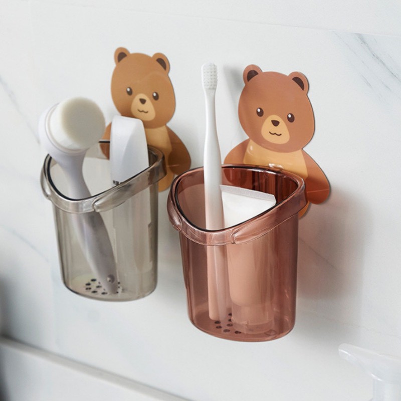 Cốc gấu đựng bàn chải kem đánh răng - Cốc gấu dán tường siêu dính Dolare
