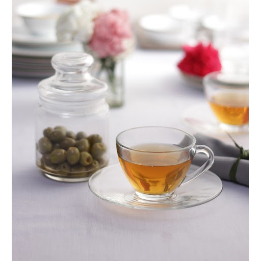 [CHÍNH HÃNG] Bộ 6 Tách ly trà nóng+6 đĩa Cafe thủy tinh Cosmo Tea Cup Thái Lan Ocean-0640+0671(230ml)
