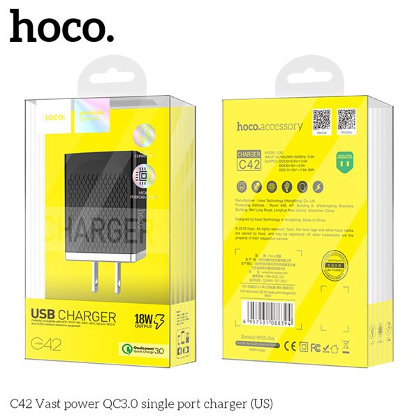 Củ sạc nhanh quick charge 3.0 18w hoco c42 - cốc sạc nhanh 3a 18w chống cháy nổ hoco c42 - vienthonghn