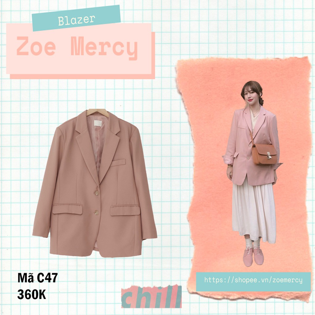 [SẴN]-Áo Blazer Hồng pastel (C47)