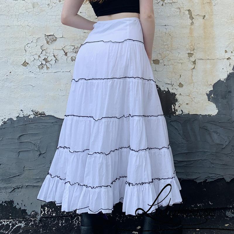 LD-Women Fashion Long Skirt Ladies Patchwork Mid-Waist A-line Skirt Spring Summer Wild Chic Casual Skirt