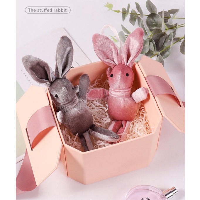 Thỏ bông trang trí hộp quà tặng, dùng treo móc khoá, balo, túi xách.