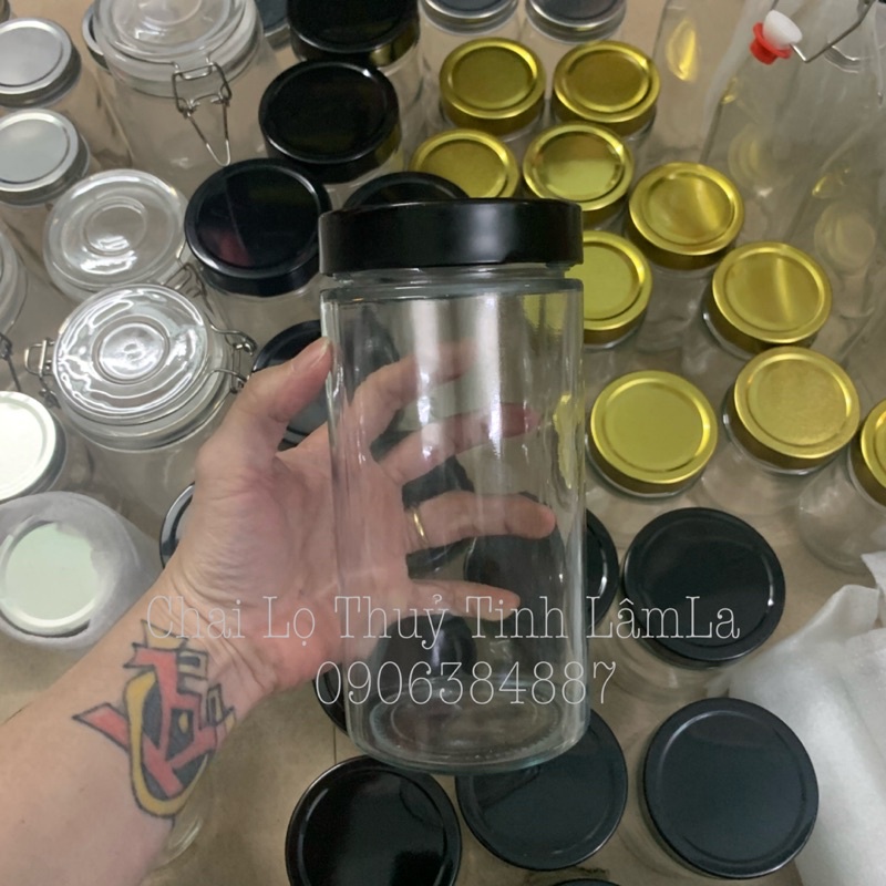 Hũ Thuỷ Tinh Tròn Dáng Cao Nắp Thiếc Dày 380ML 500ML 750ML 1000ML
