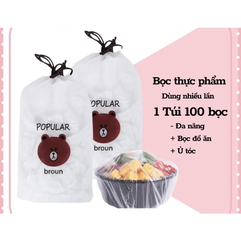 Màng Bọc Thực Phẩm Co Giãn Siêu Dai Có Chun Hình Túi Gấu An Toàn Vệ Sinh (Set 100 cái)