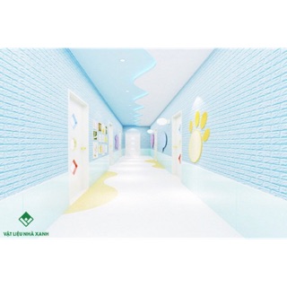 [ MÃ GIẢM GIÁ ] XỐP DÁN TƯỜNG MÀU XANH NGỌC GIẢ GẠCH 3D CÁCH ÂM CHỐNG ỒN