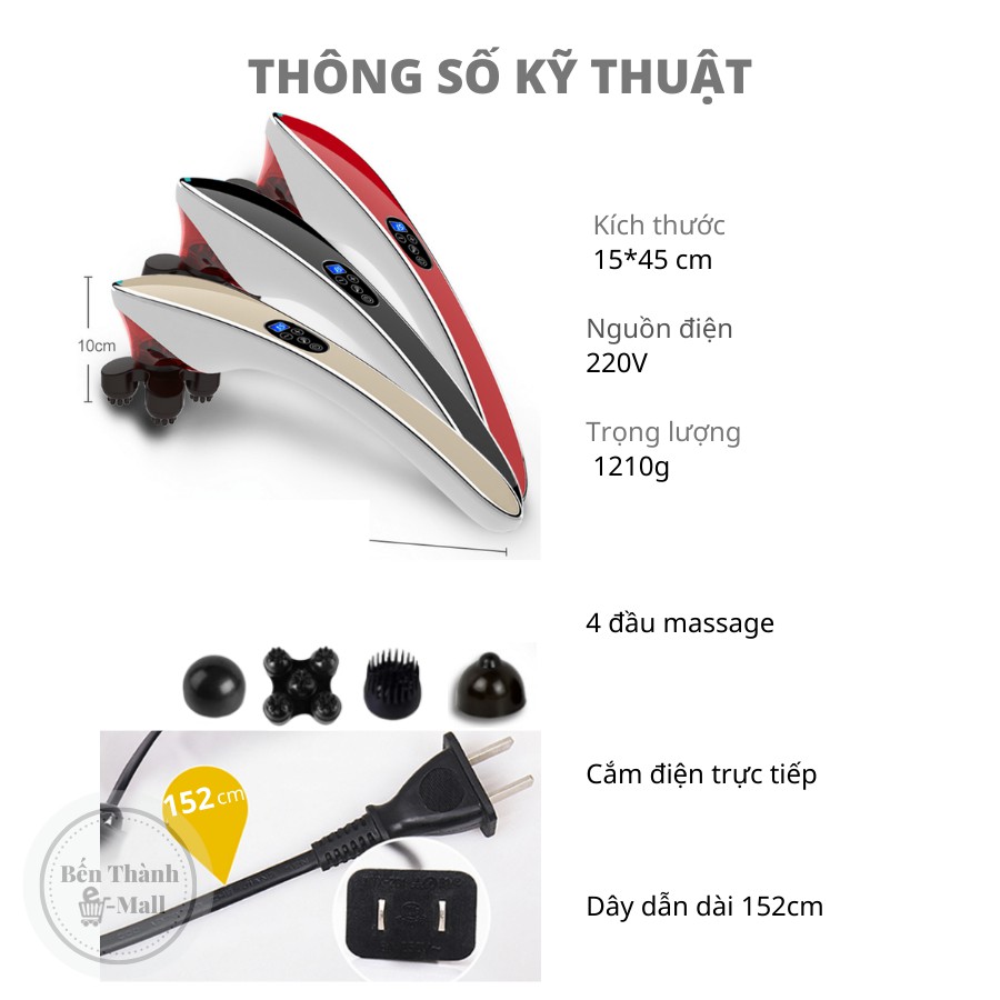 ✈️ [Freeship] MÁY MASSAGE CẦM TAY BODY MASSAGER BM608 [Màn LED hiển thị] [4 đầu massage chuyên dụng]