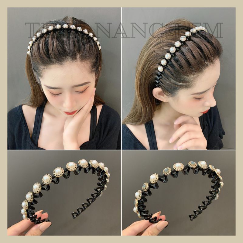 Xược tóc/ Bờm tóc cố định mái,tạo sóng,băng đô rửa mặt, trang điểm, đính hạt xinh xắn, chất liệu nhựa dẻo siêu bền