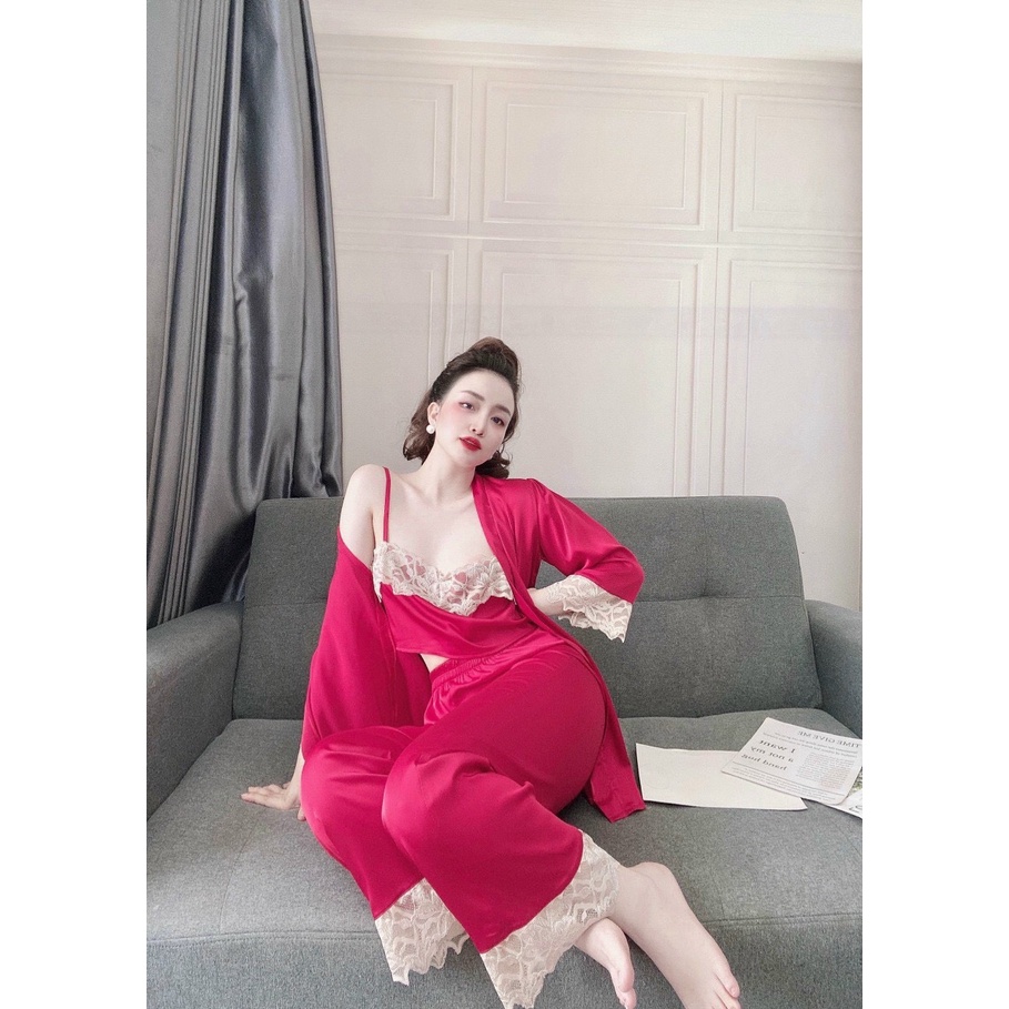 ❤️ 𝐅𝐫𝐞𝐞 𝐒𝐡𝐢𝐩 ❤️ SET ĐỒ NGỦ LỤA SATIN SEXY 3 MÓN ÁO CHOÀNG + ÁO TRONG 2 DÂY + QUẦN DÀI PHỐI REN MÁT MỊN KHÔNG NHĂN | WebRaoVat - webraovat.net.vn