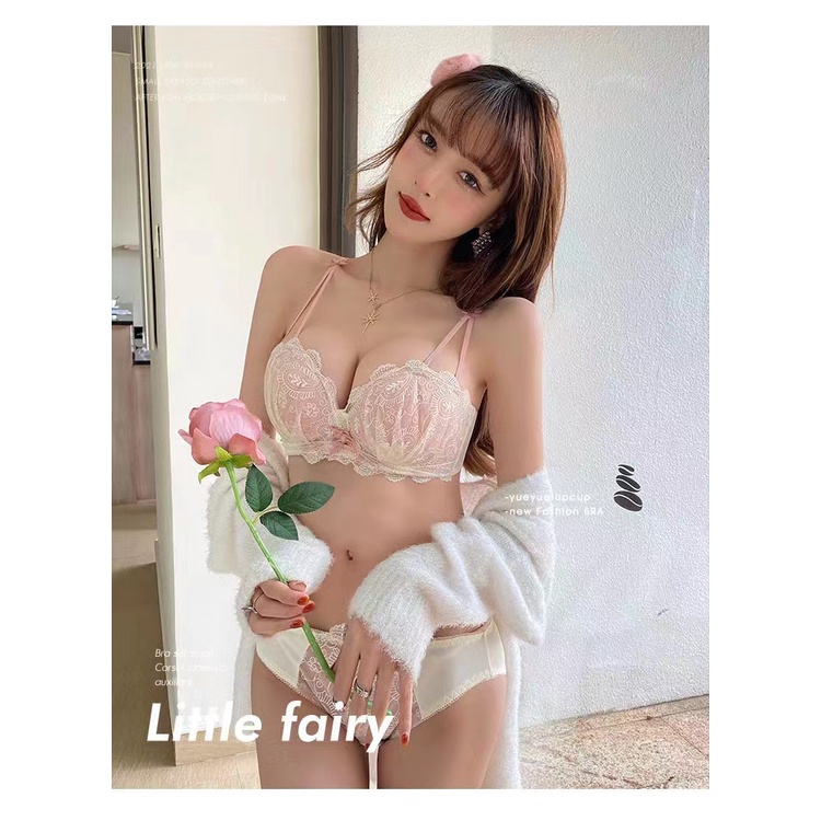 Áo Lót Nâng Ngực Thêu Hoa Cổ Chữ V Khoét Sâu Không Gọng Thép 32/70AB Xuyên Thấu Cup-38/85AB