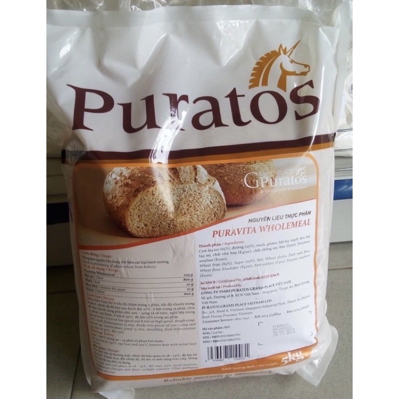 Bột mì nguyên cám Puravita Wholemeal Puratos 500g (Tách từ gói nguyên 5kg)