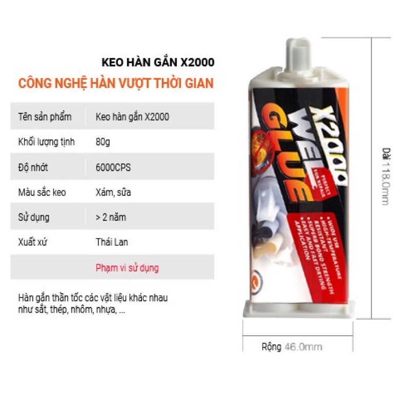 Keo hàn gắn sắt, thép, kim loại X2000 đa năng siêu chắc tiện dụng