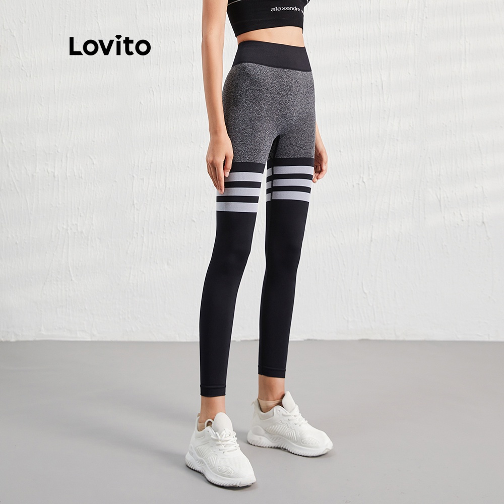 Quần legging thể thao Lovito L07047 co giãn nhanh khô màu đen