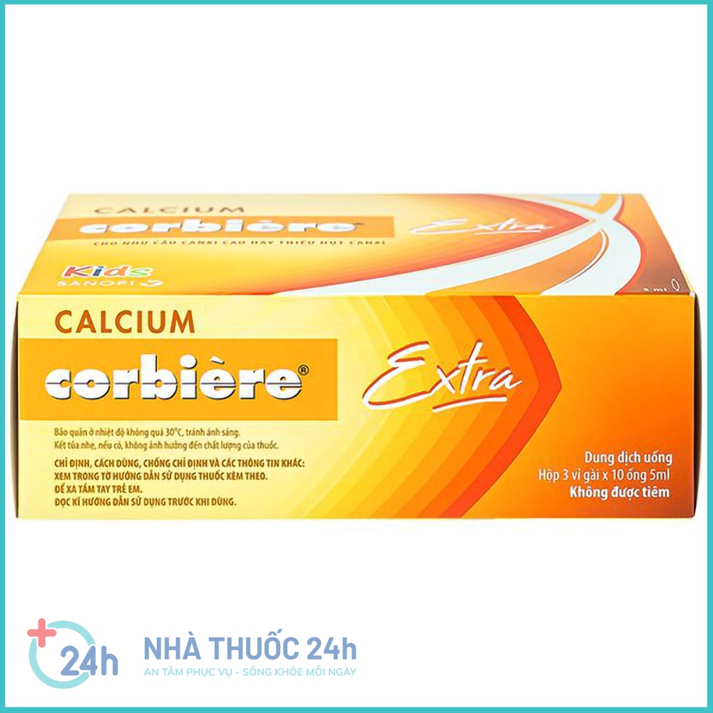 Siro Calcium Corbiere Extra Kids  - Tăng cường calci bổ sung canxi phòng ngừa loãng xương còi xương - Hộp 30 ống